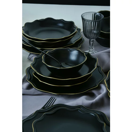 Serviciu de masa pentru cina (24 bucati) Ivory-275KRM2223, Ceramica, Negru picture - 3