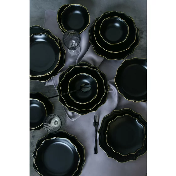 Serviciu de masa pentru cina (24 bucati) Ivory-275KRM2223, Ceramica, Negru picture - 4