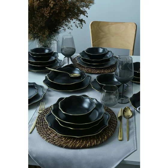 Serviciu de masa pentru cina (24 bucati) Ivory-275KRM2223, Ceramica, Negru picture - 5