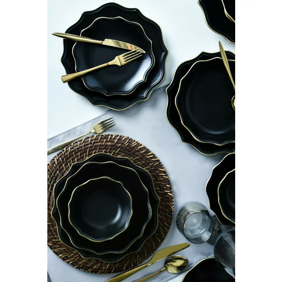 Serviciu de masa pentru cina (24 bucati) Ivory-275KRM2223, Ceramica, Negru picture - 6