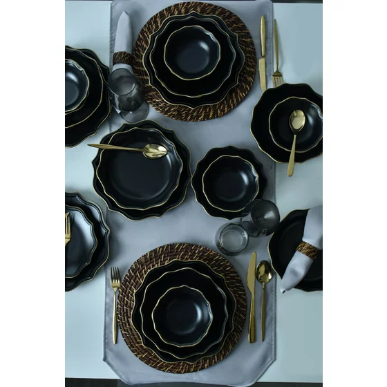 Serviciu de masa pentru cina (24 bucati) Ivory-275KRM2223, Ceramica, Negru picture - 7