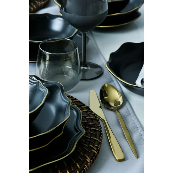 Serviciu de masa pentru cina (24 bucati) Ivory-275KRM2223, Ceramica, Negru picture - 8