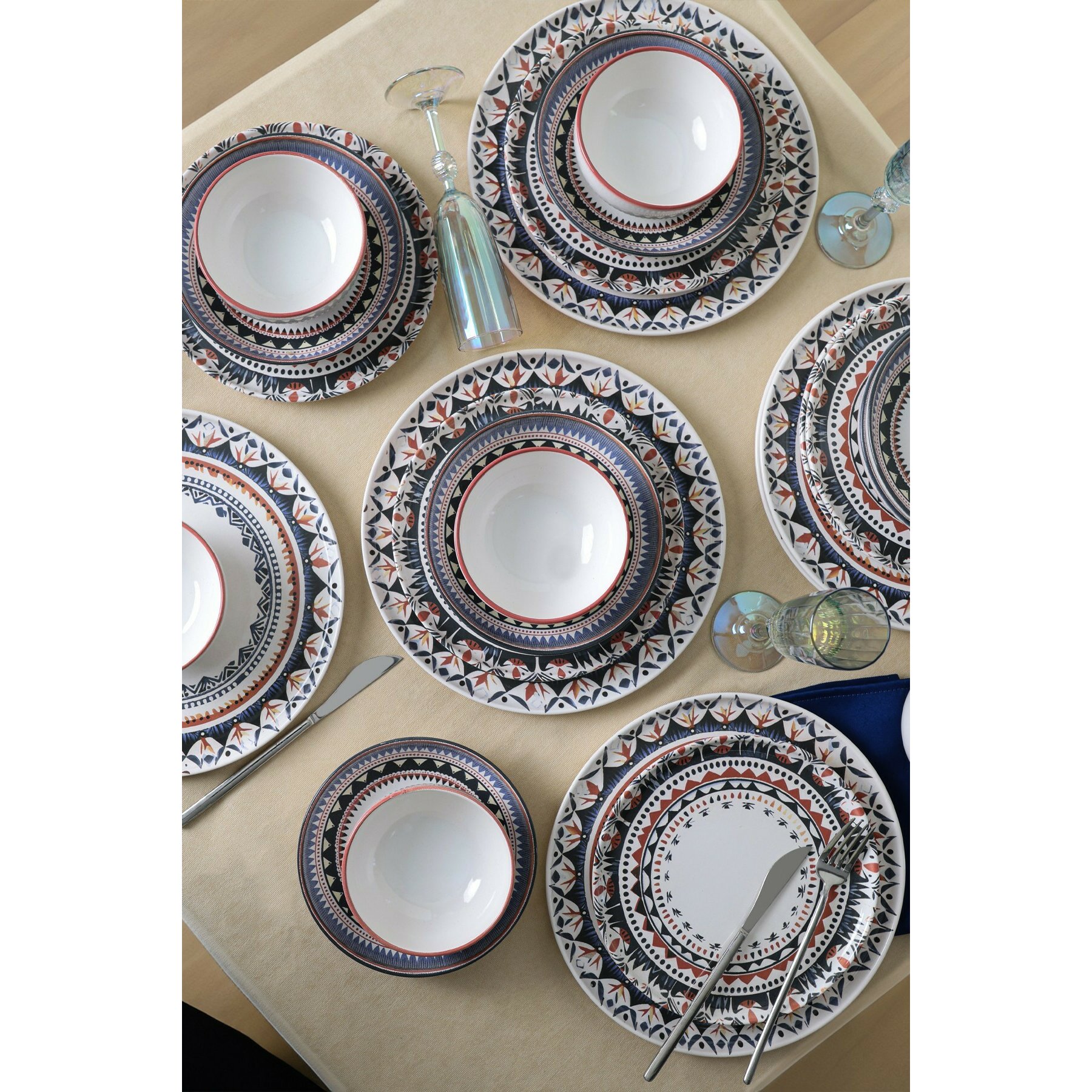 Serviciu de masa pentru cina (24 bucati) Ivory-275KRM2335, Ceramica, Multicolor