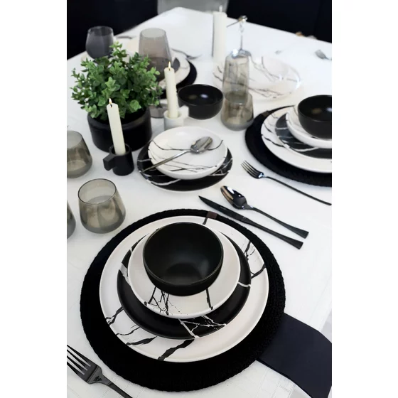 Serviciu de masa pentru cina (24 bucati) Ivory-275KRM2337, Ceramica, Alb/Negru picture - 2