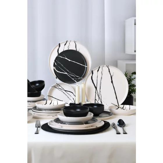 Serviciu de masa pentru cina (24 bucati) Ivory-275KRM2337, Ceramica, Alb/Negru picture - 4