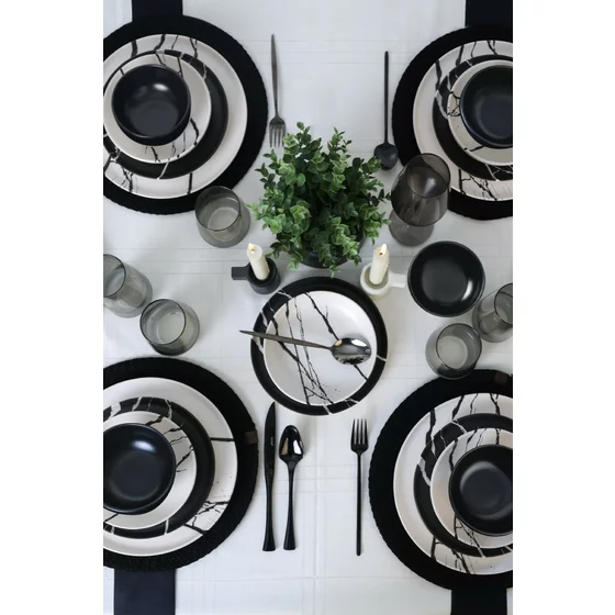 Serviciu de masa pentru cina (24 bucati) Ivory-275KRM2337, Ceramica, Alb/Negru picture - 5