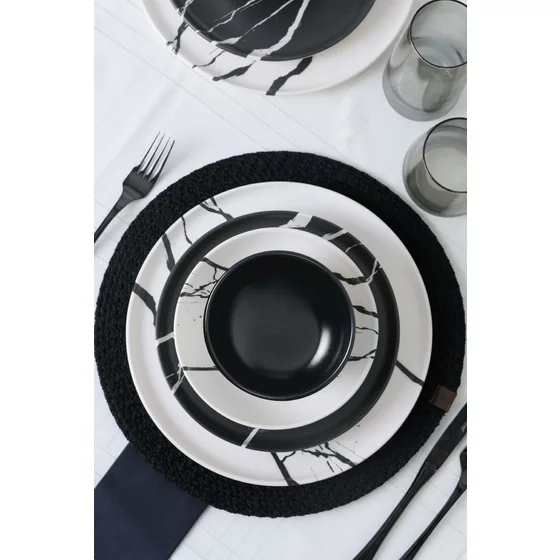 Serviciu de masa pentru cina (24 bucati) Ivory-275KRM2337, Ceramica, Alb/Negru picture - 6
