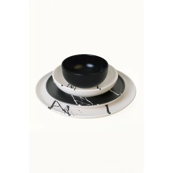 Serviciu de masa pentru cina (24 bucati) Ivory-275KRM2337, Ceramica, Alb/Negru picture - 7