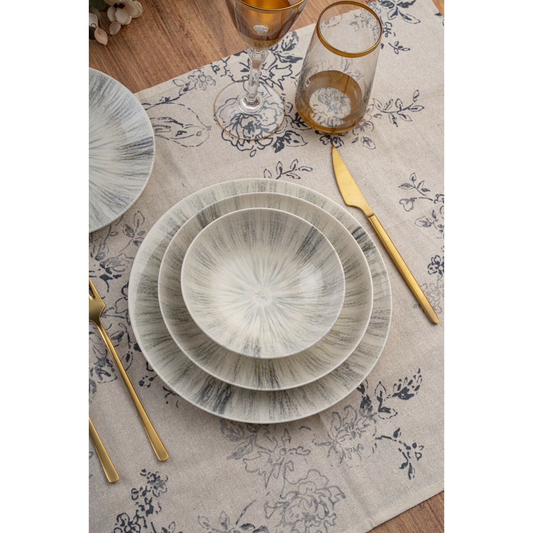 Serviciu de masa pentru cina (24 bucati) Ivory-GBSATN24KY4R3869, Portelan,  Multicolor - Kalenda
