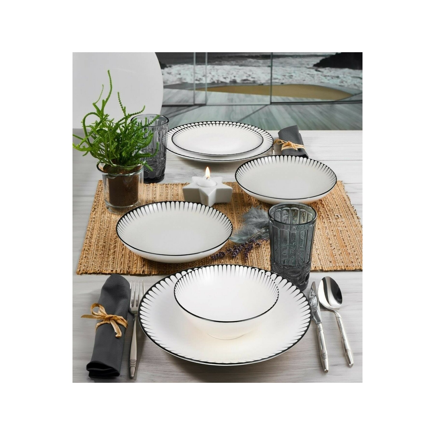 Serviciu de masa pentru cina (24 bucati) Ivory-GBSATN24Y4R33063, Portelan, Multicolor