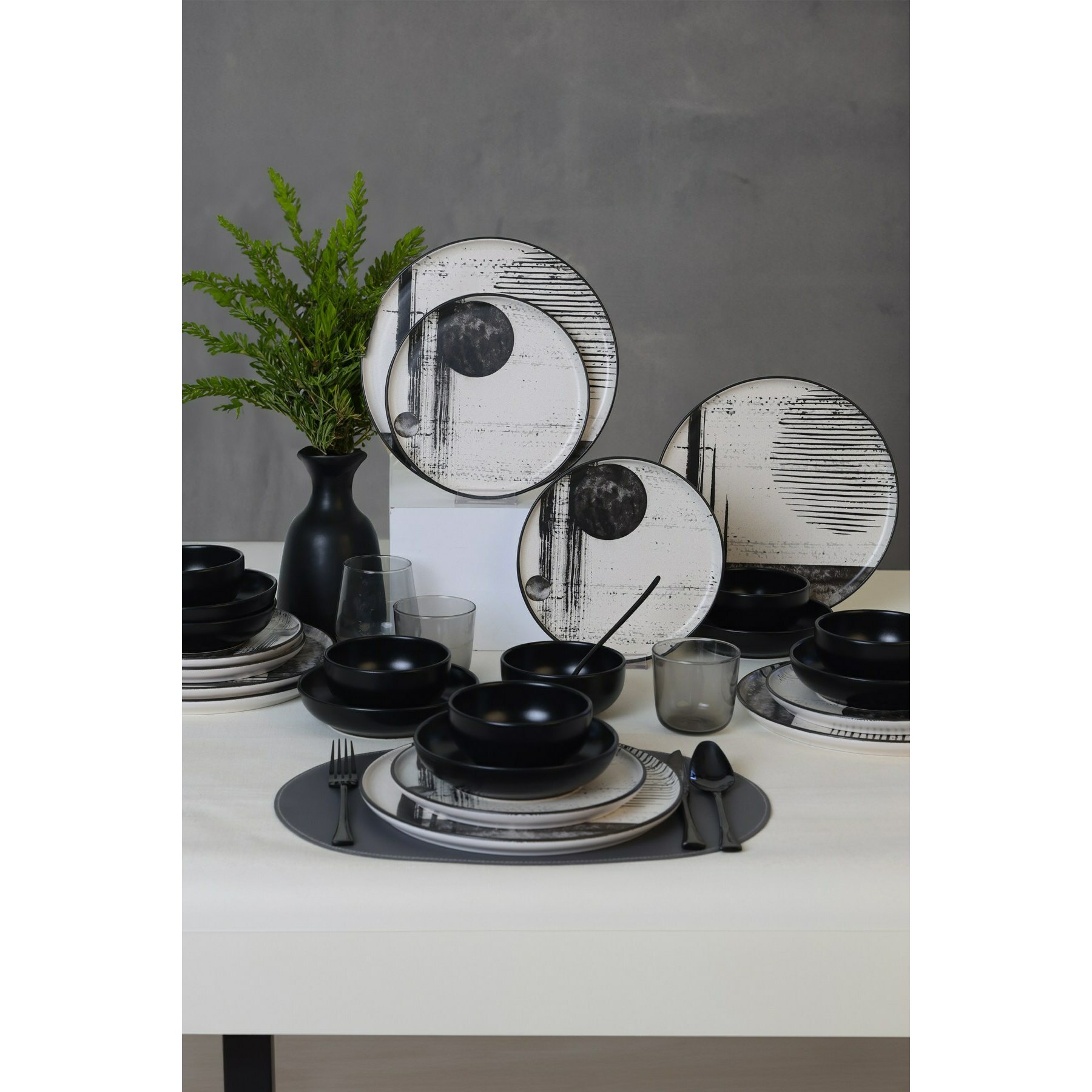 Serviciu de masa pentru cina (24 bucati) Ivory-X00016989000, Ceramica, Negru/Alb