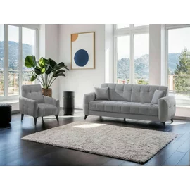 Set Canapea Extensibila Hermes, 233x88x93 cm + Fotoliu Hermes, Stofa, Gri