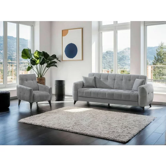 Set Canapea Extensibila Hermes, 233x88x93 cm + Fotoliu Hermes, Stofa, Gri picture - 1