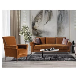 Set Canapea Extensibila Monza + Fotoliu,  232x96x84 cm, Catifea, Maro
