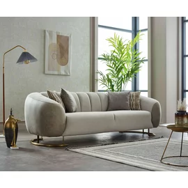 Set Canapea Palmera, 248x100x80 cm, + Fotoliu 93x111x74 cm, Stofa/Microfibra - Gri Deschis/Taupe