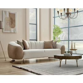 Set Canapea Palmera, 248x100x80 cm + Fotoliu Palmera 93x111x74 cm, Stofa/Microfibra - Crem/Cappuccino