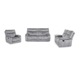 Set Canapele cu Recliner Georgia 51197M, 2.5L+2L+ Fotoliu, Microfibra, Gri