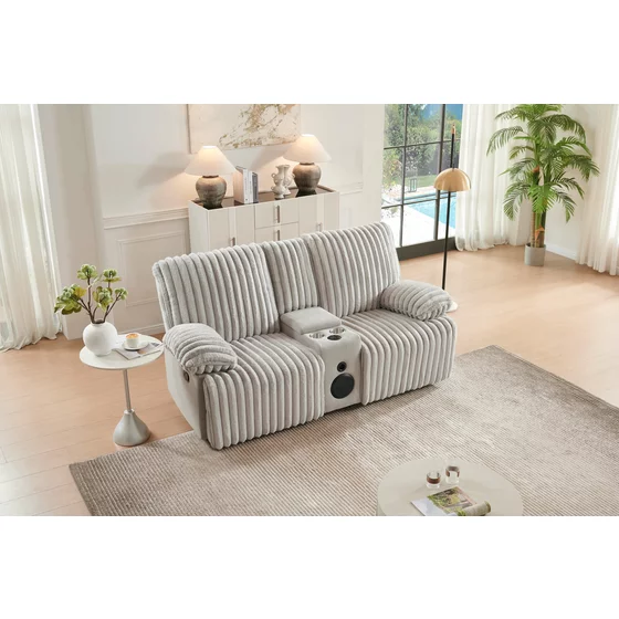 Set Canapele cu Recliner Siete 3RR + 2RR + Fotoliu 1R, Stofa Raiata, Beige picture - 6