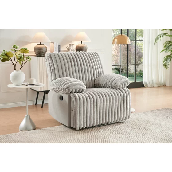 Set Canapele cu Recliner Siete 3RR + 2RR + Fotoliu 1R, Stofa Raiata, Beige picture - 7