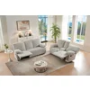 Set Canapele cu Recliner Siete 3RR + 2RR + Sistem Audio si Suport Pahare, Stofa Raiata, Beige picture - 2