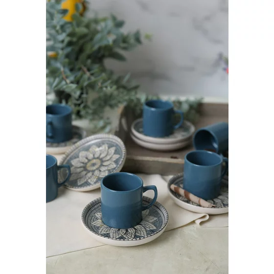 Set Cesti Cafea (12 bucati) Ivory-X00017444, Ceramica, Albastru/Gri picture - 1