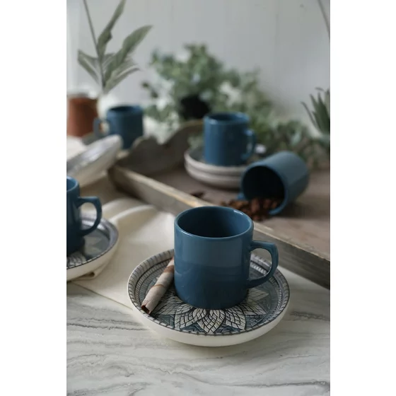 Set Cesti Cafea (12 bucati) Ivory-X00017444, Ceramica, Albastru/Gri picture - 3
