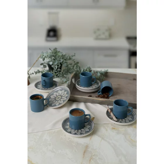 Set Cesti Cafea (12 bucati) Ivory-X00017444, Ceramica, Albastru/Gri picture - 5