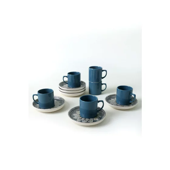 Set Cesti Cafea (12 bucati) Ivory-X00017444, Ceramica, Albastru/Gri picture - 9