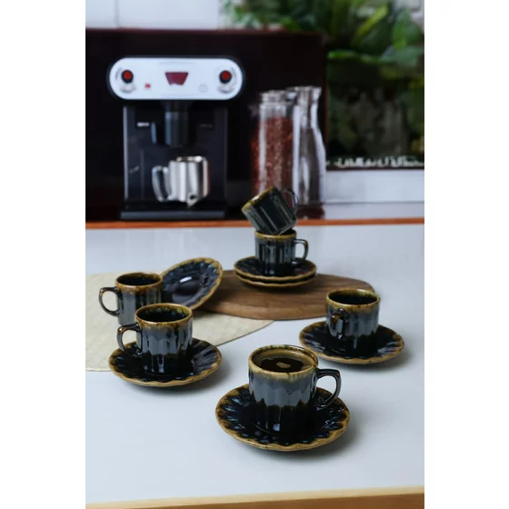Set Cesti Cafea (12 bucati) Ivory-X00018090, Ceramica, Negru/Auriu picture - 1