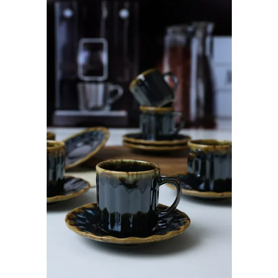 Set Cesti Cafea (12 bucati) Ivory-X00018090, Ceramica, Negru/Auriu picture - 2
