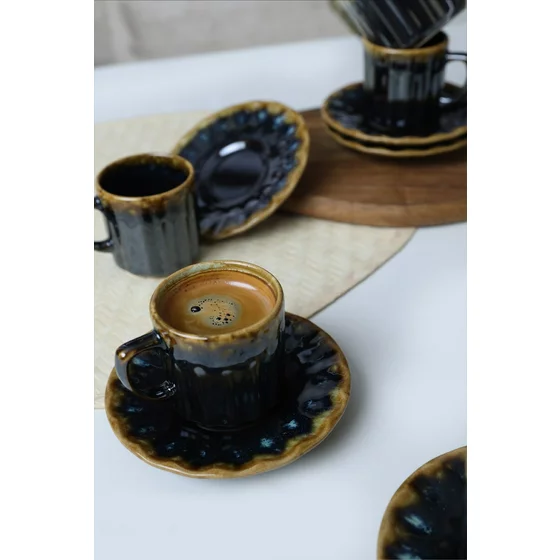 Set Cesti Cafea (12 bucati) Ivory-X00018090, Ceramica, Negru/Auriu picture - 3