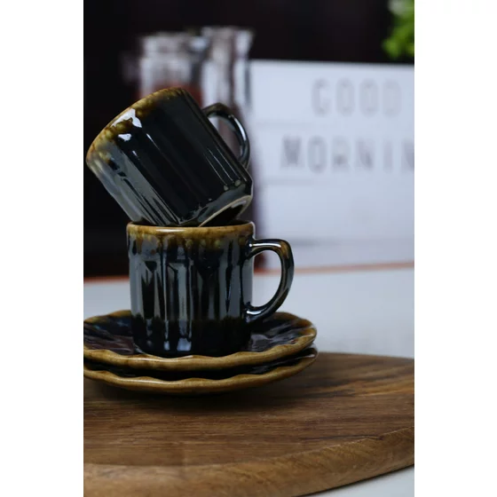 Set Cesti Cafea (12 bucati) Ivory-X00018090, Ceramica, Negru/Auriu picture - 5