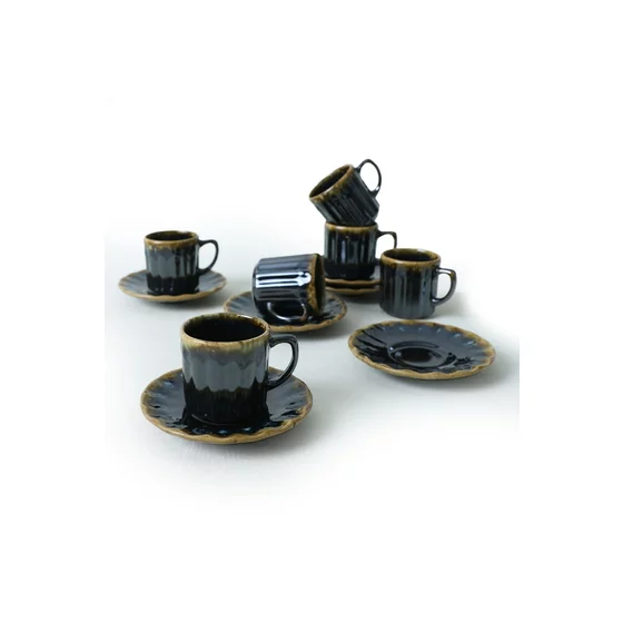 Set Cesti Cafea (12 bucati) Ivory-X00018090, Ceramica, Negru/Auriu picture - 6