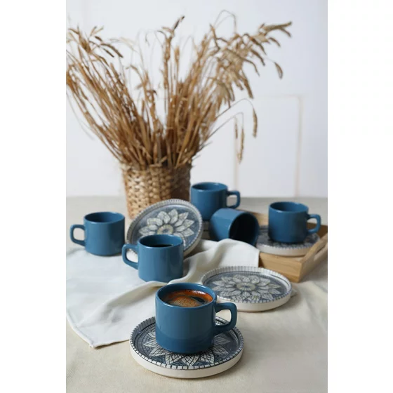 Set Cesti Pentru Servire Ceai(12 bucati) Ivory-X00017443, Ceramica, Albastru/Gri picture - 1