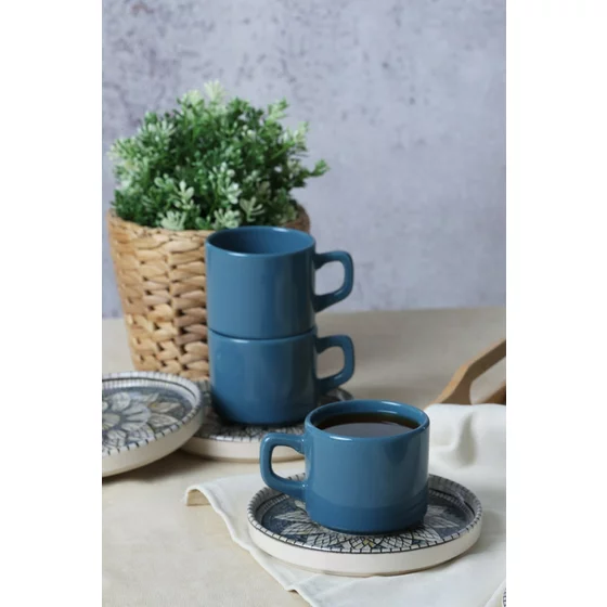 Set Cesti Pentru Servire Ceai(12 bucati) Ivory-X00017443, Ceramica, Albastru/Gri picture - 2