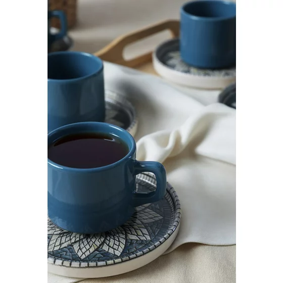 Set Cesti Pentru Servire Ceai(12 bucati) Ivory-X00017443, Ceramica, Albastru/Gri picture - 3