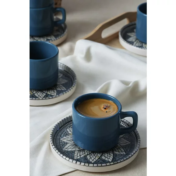 Set Cesti Pentru Servire Ceai(12 bucati) Ivory-X00017443, Ceramica, Albastru/Gri picture - 4