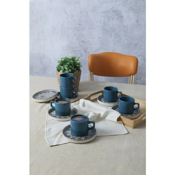 Set Cesti Pentru Servire Ceai(12 bucati) Ivory-X00017443, Ceramica, Albastru/Gri picture - 5