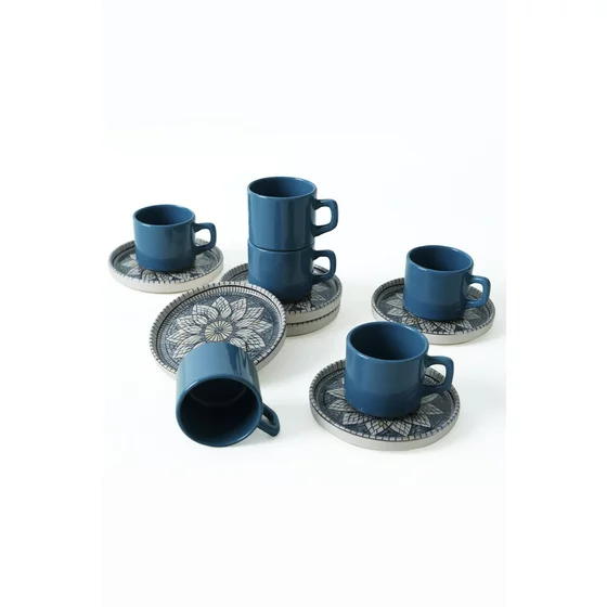 Set Cesti Pentru Servire Ceai(12 bucati) Ivory-X00017443, Ceramica, Albastru/Gri picture - 7