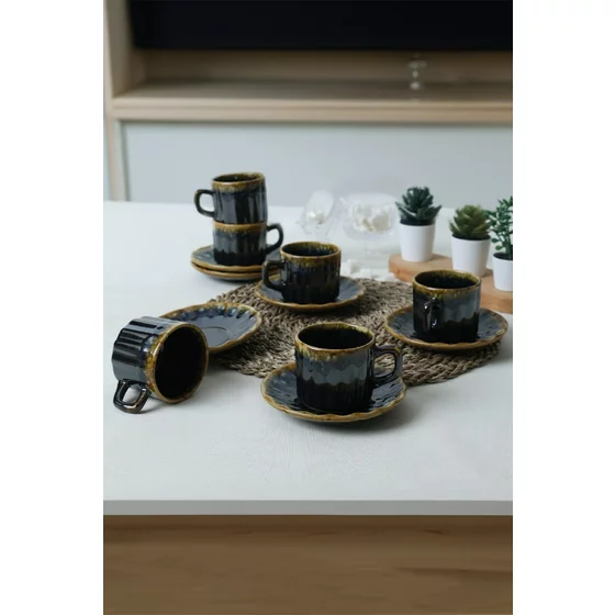 Set Cesti Pentru Servire Ceai(12 bucati) Ivory-X00018093, Ceramica, Albastru/Auriu picture - 1