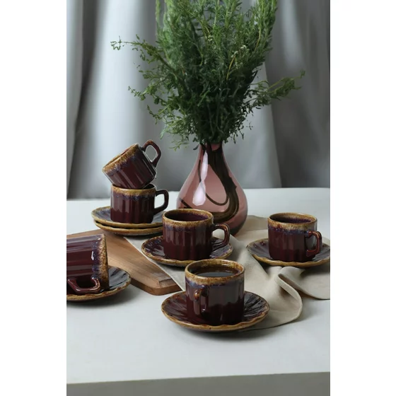 Set Cesti Pentru Servire Ceai(12 bucati) Ivory-X00018094, Ceramica, Maro picture - 1
