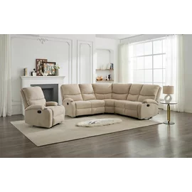 Set Coltar cu Recliner Martina, 274x274x104 cm, + Fotoliu Johan,  Stofa, Beige