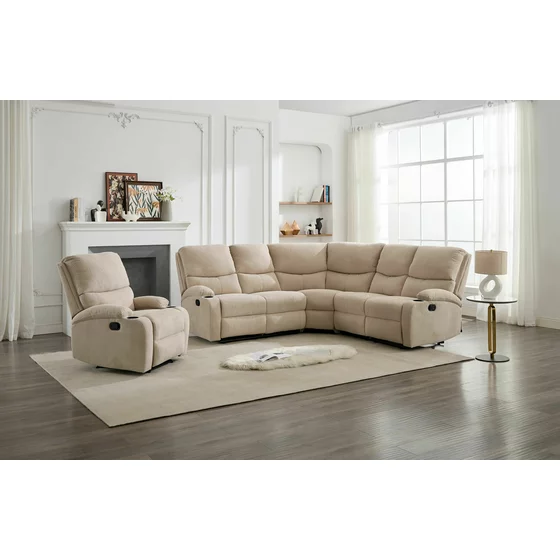 Set Coltar cu Recliner Martina, 274x274x104 cm, + Fotoliu Johan,  Stofa, Beige picture - 1