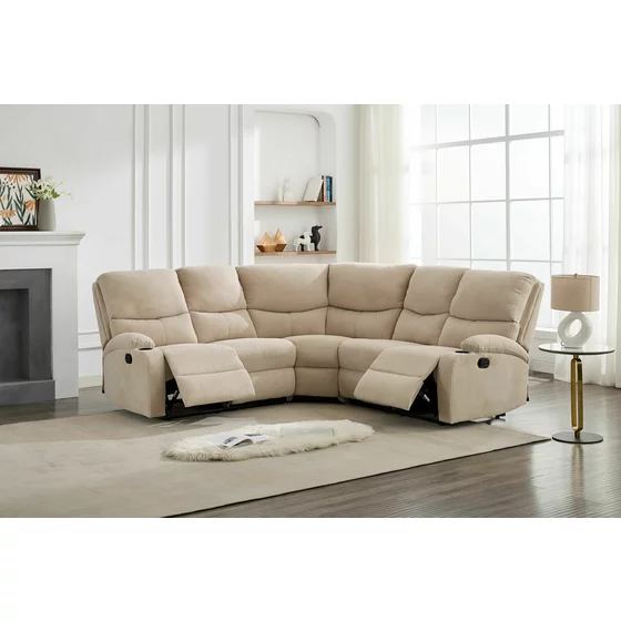 Set Coltar cu Recliner Martina, 274x274x104 cm, + Fotoliu Johan,  Stofa, Beige picture - 4