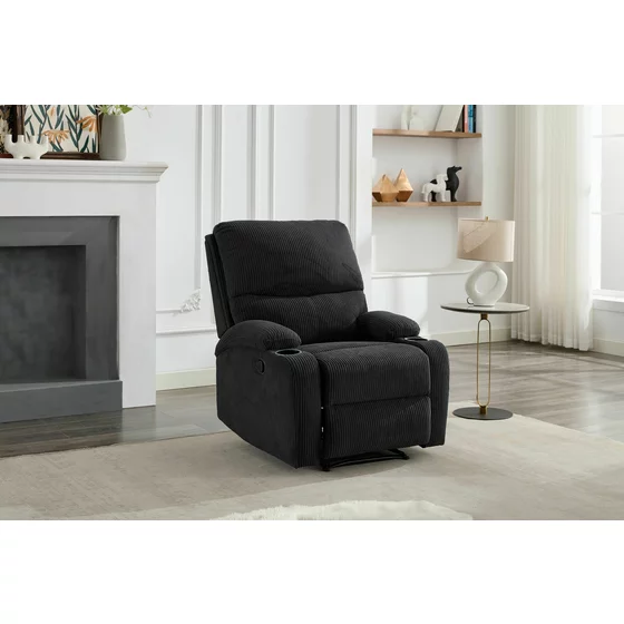 Set Coltar cu Recliner Martina, 274x274x104 cm, + Fotoliu Johan,  Stofa, Gri Inchis picture - 4