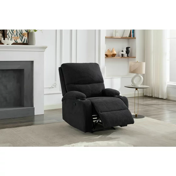 Set Coltar cu Recliner Martina, 274x274x104 cm, + Fotoliu Johan,  Stofa, Gri Inchis picture - 5