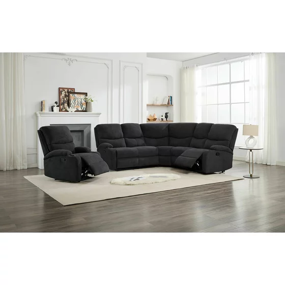 Set Coltar cu Recliner Martina, 274x274x104 cm, + Fotoliu Johan,  Stofa, Gri Inchis picture - 2