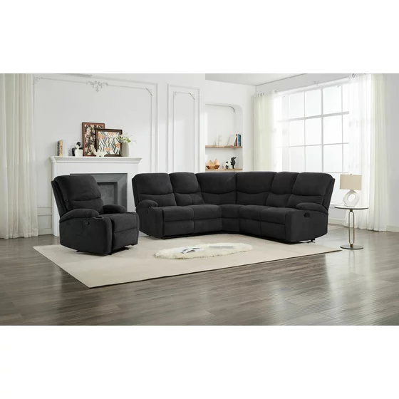 Set Coltar cu Recliner Martina, 274x274x104 cm, + Fotoliu Johan,  Stofa, Gri Inchis picture - 1