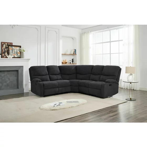 Set Coltar cu Recliner Martina, 274x274x104 cm, + Fotoliu Johan,  Stofa, Gri Inchis picture - 6
