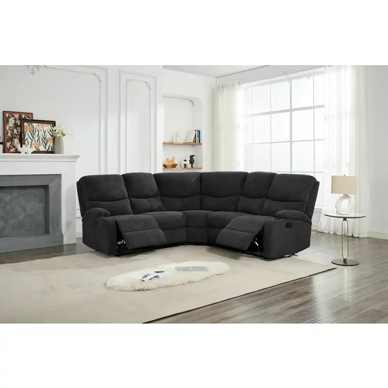 Set Coltar cu Recliner Martina, 274x274x104 cm, + Fotoliu Johan,  Stofa, Gri Inchis picture - 7